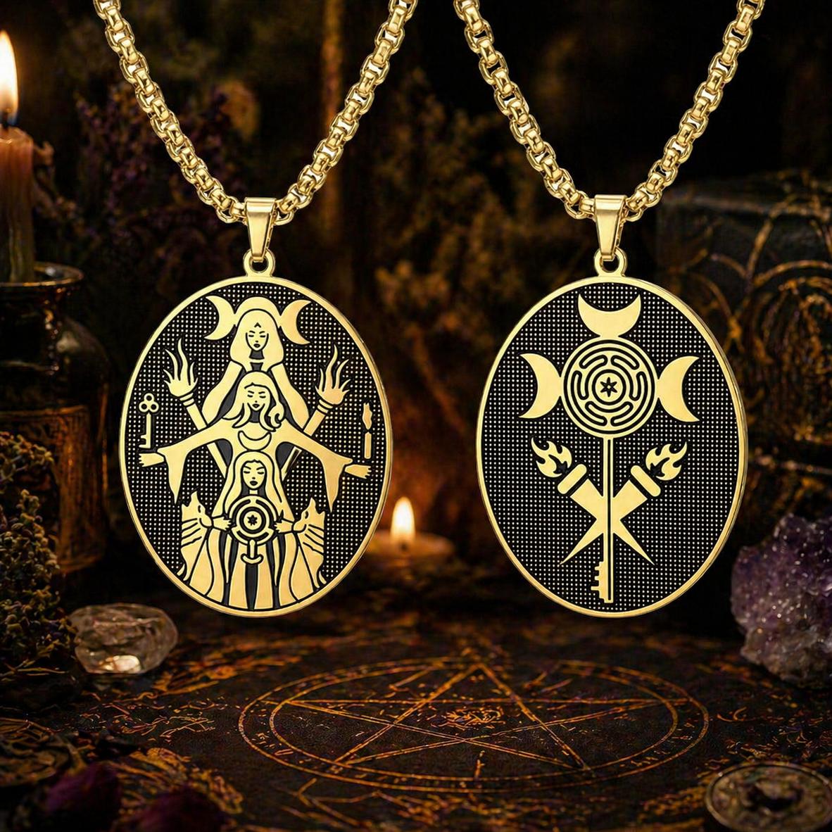 Triple Moon Goddess Necklace Wheel of Hecate Necklaces Wicca Pagan Jewelry-MoonChildWorld