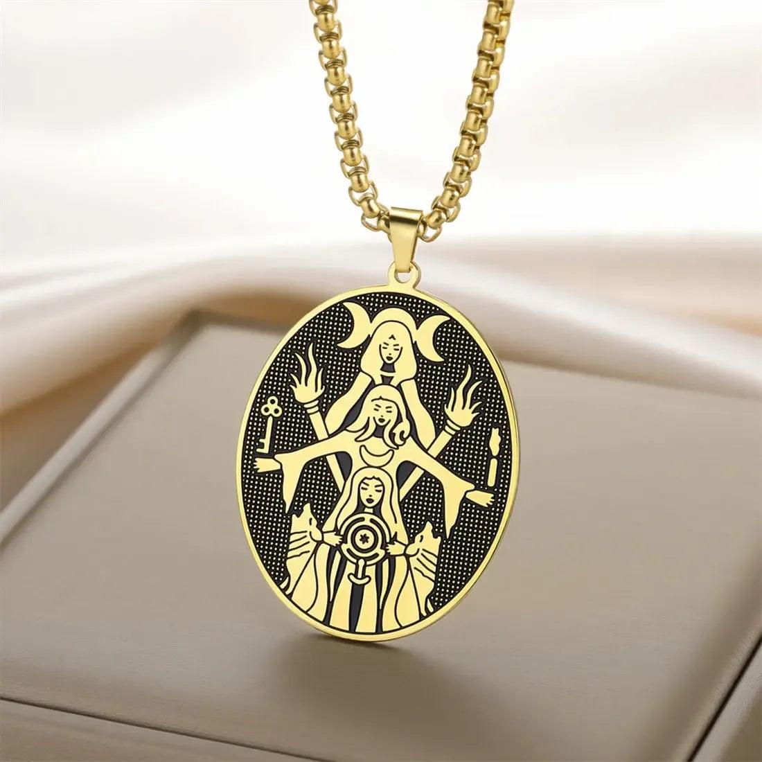 Triple Moon Goddess Necklace Wheel of Hecate Necklaces Wicca Pagan Jewelry-MoonChildWorld