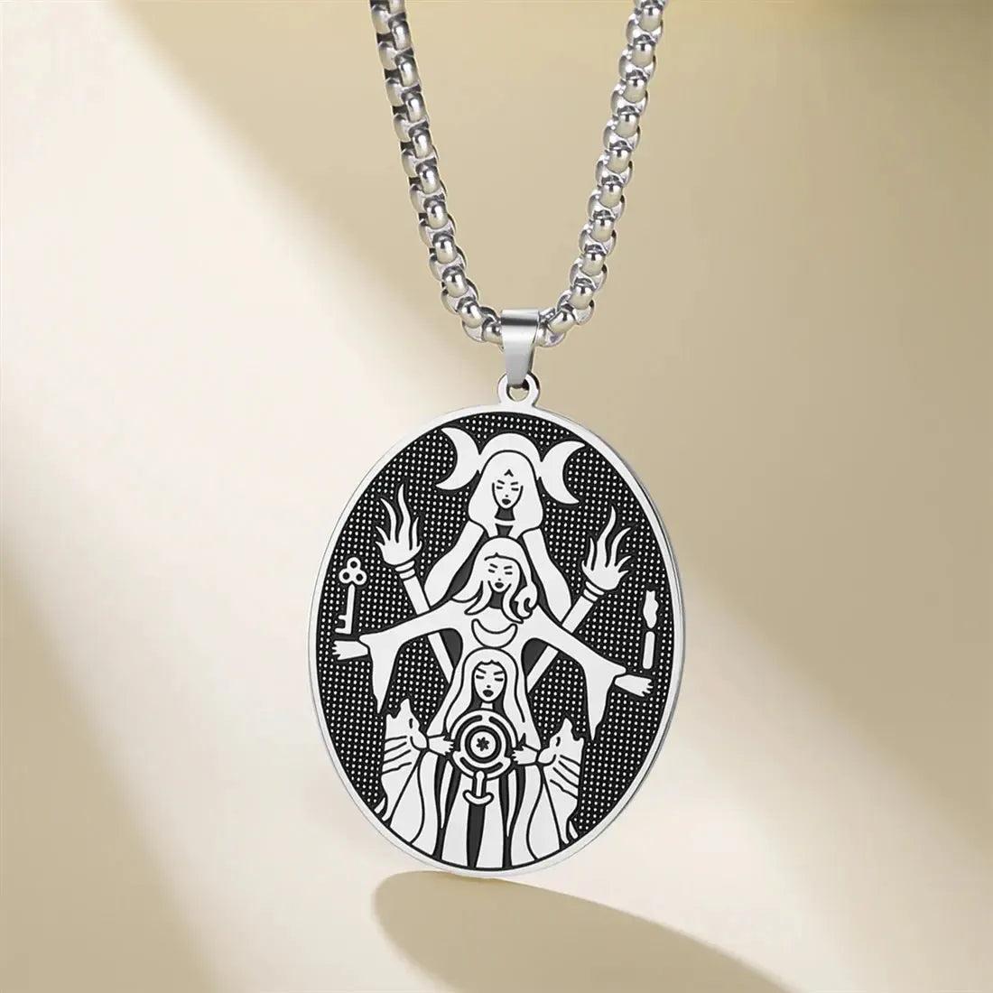 Triple Moon Goddess Necklace Wheel of Hecate Necklaces Wicca Pagan Jewelry-MoonChildWorld
