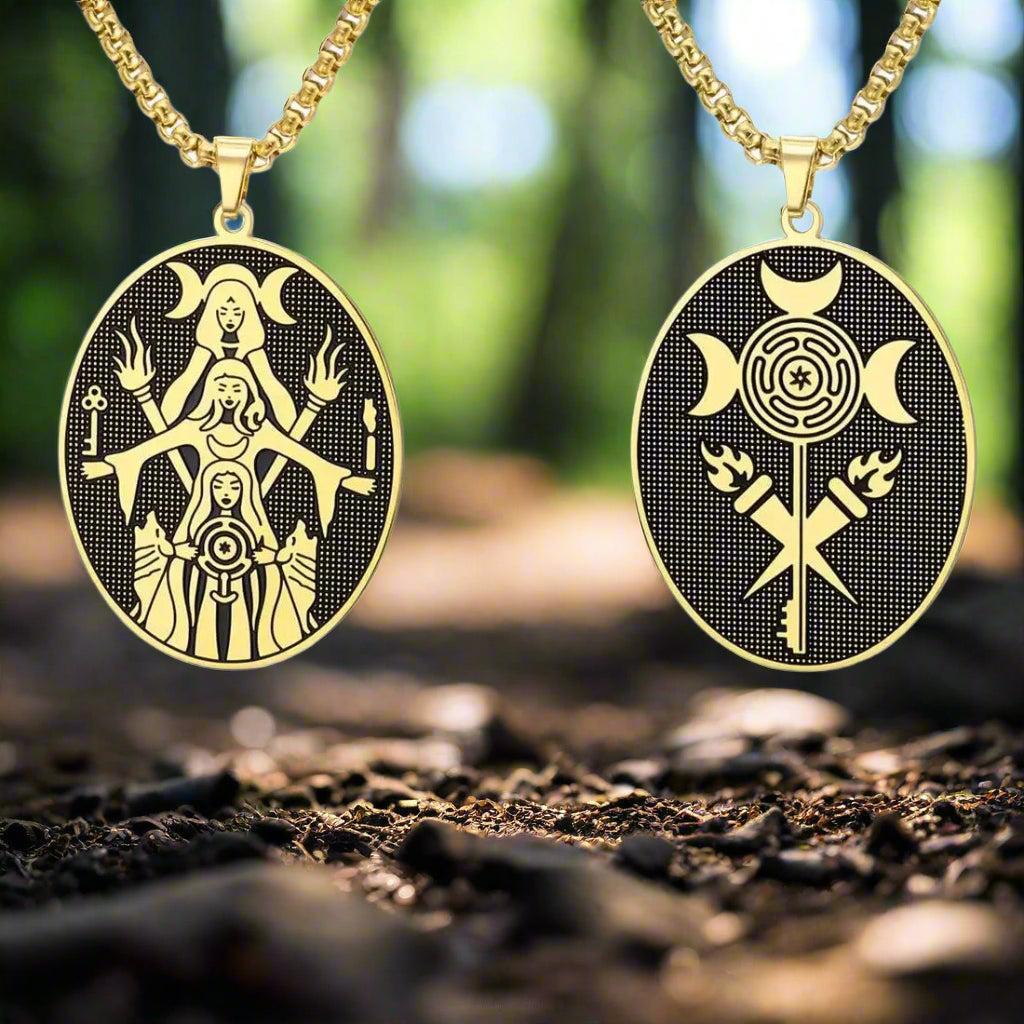 Triple Moon Goddess Necklace Wheel of Hecate Necklaces Wicca Pagan Jewelry-MoonChildWorld