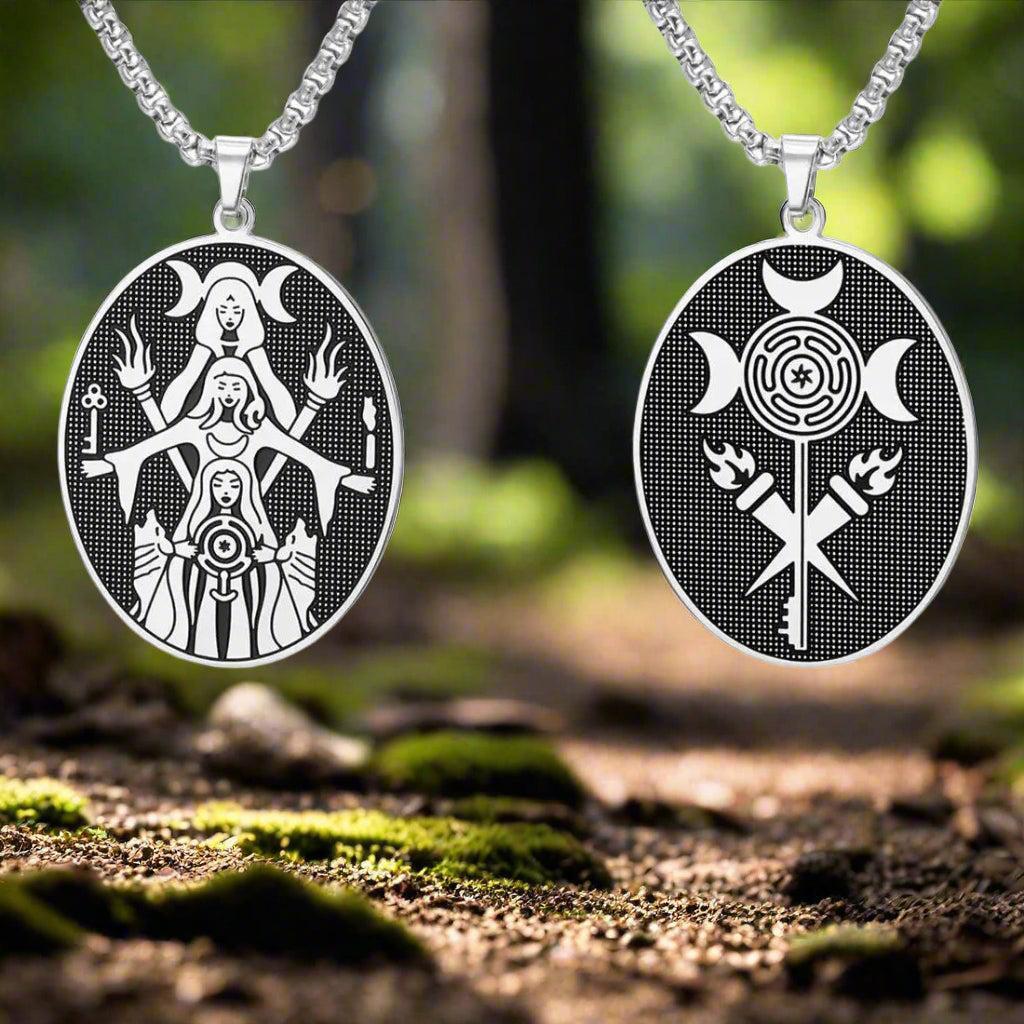 Triple Moon Goddess Necklace Wheel of Hecate Necklaces Wicca Pagan Jewelry-MoonChildWorld