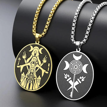 Triple Moon Goddess Necklace Wheel of Hecate Necklaces Wicca Pagan Jewelry-MoonChildWorld