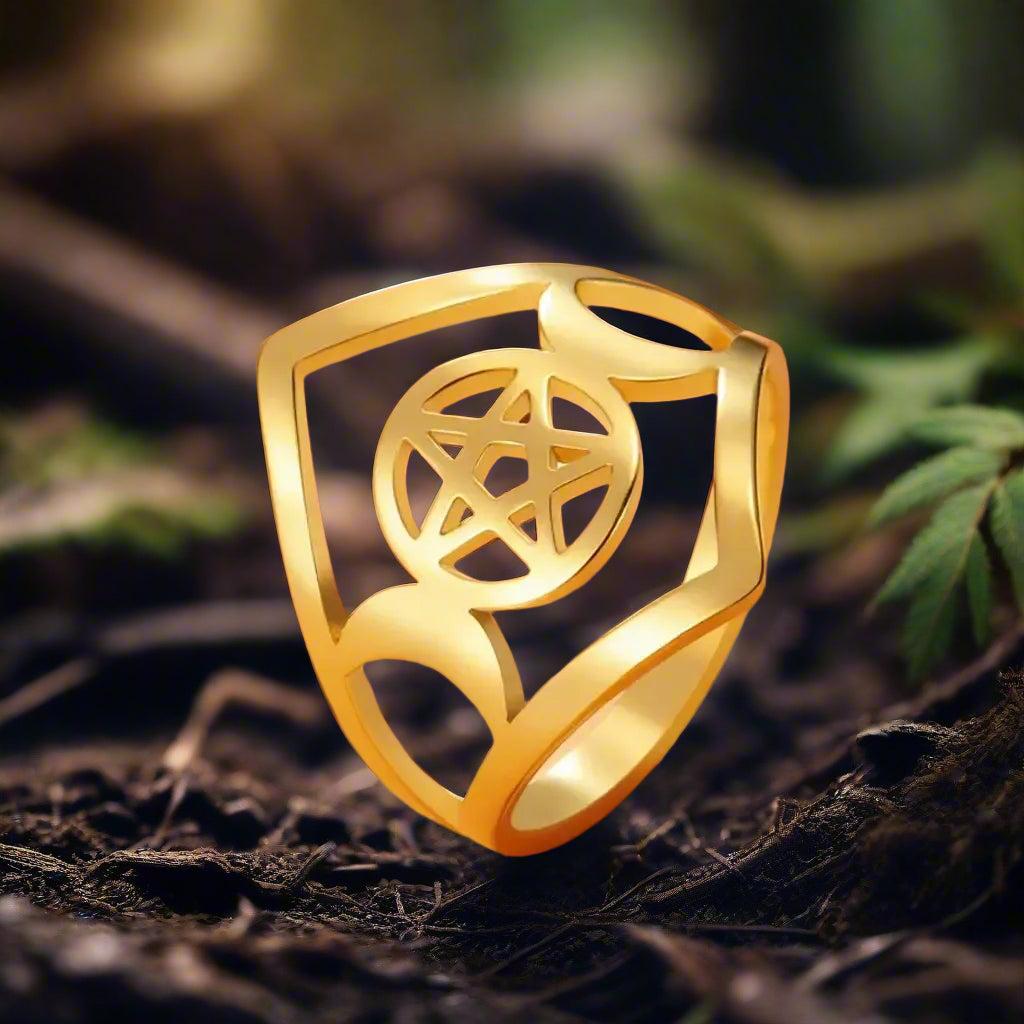 Triple Moon Goddess Ring Mythology Wicca Pentagram Ring Protection Witch Jewelry-MoonChildWorld
