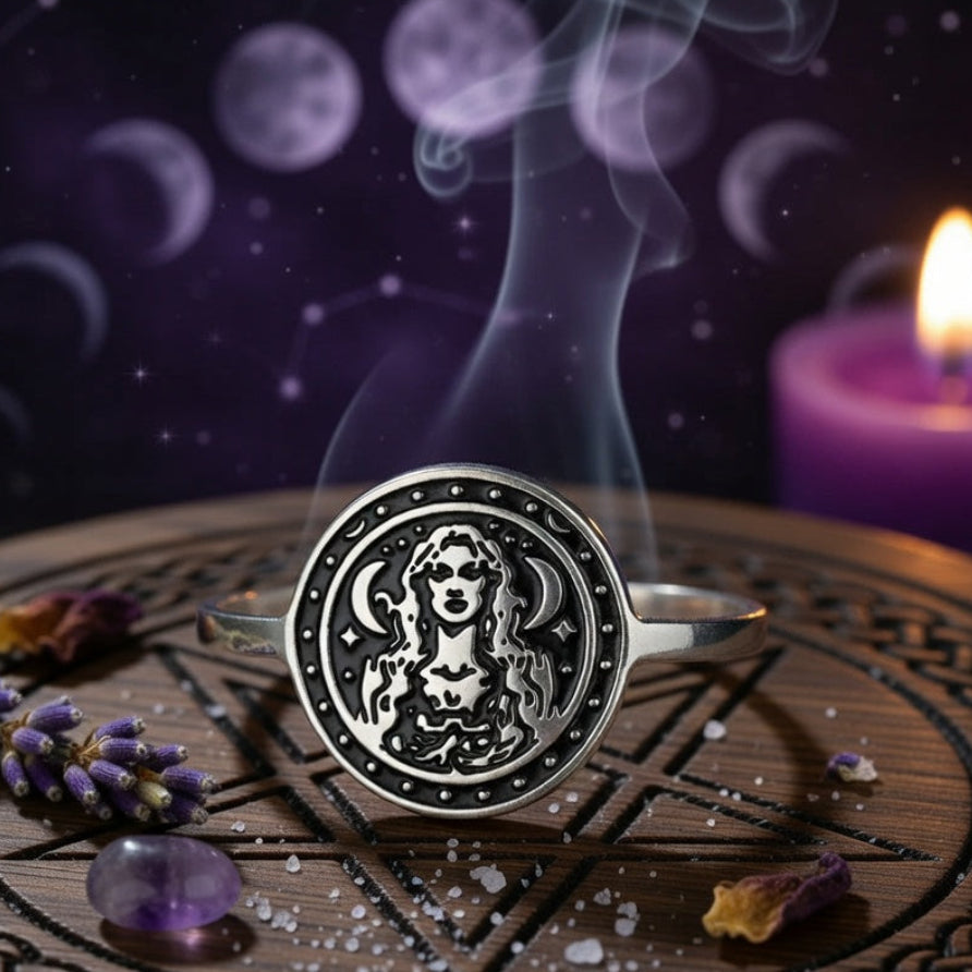 Triple Moon Goddess Ring - Witch Hecate Goddess Ancient Greek Mythology Ring Wiccan Jewelry-MoonChildWorld