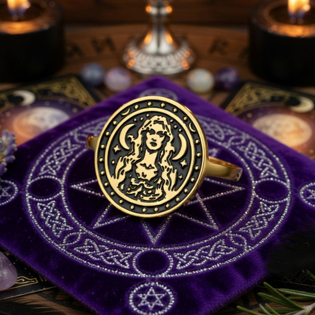 Triple Moon Goddess Ring - Witch Hecate Goddess Ancient Greek Mythology Ring Wiccan Jewelry-MoonChildWorld