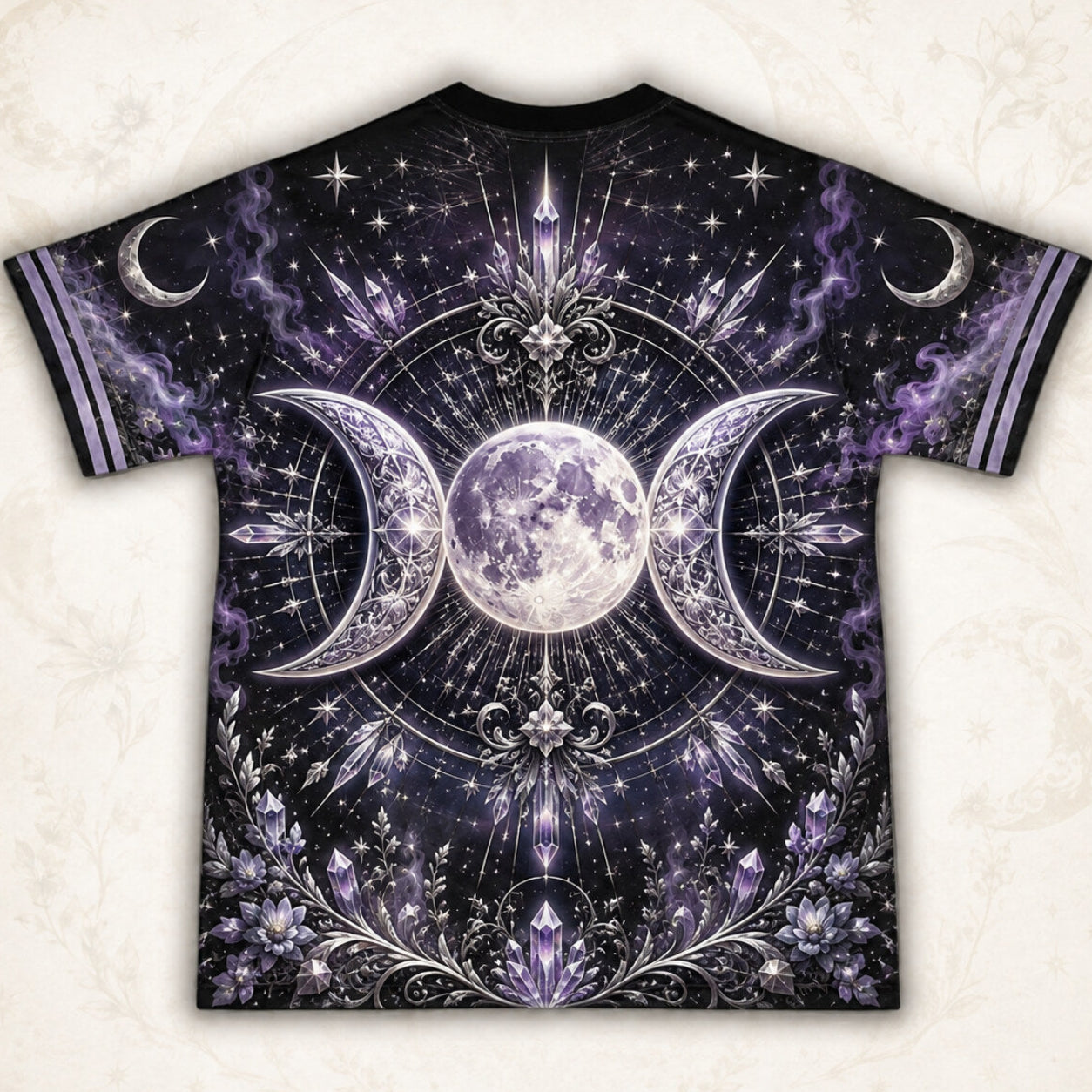 Triple Moon Goddess T-Shirt Candle Crystal Silver Ritual Tee back view