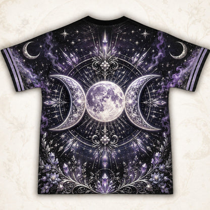 Triple Moon Goddess T-Shirt Candle Crystal Silver Ritual Tee back view