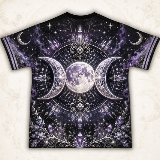 Triple Moon Goddess T-Shirt Candle Crystal Silver Ritual Tee back view