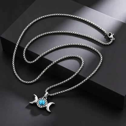 Triple Moon Goddess Turquoise Necklace Amulet Pendant-MoonChildWorld