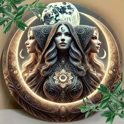 Triple Moon Goddess Wall Art Hecate Goddess Metal Sign for Wicca Home Decor-MoonChildWorld