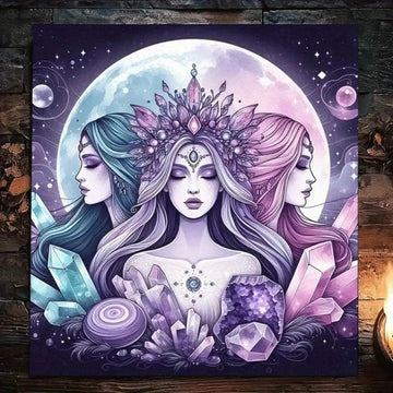 Triple Moon Goddess Wicca Altar Cloth Pagan Goddess Tarot Tablecloth for Divination-MoonChildWorld