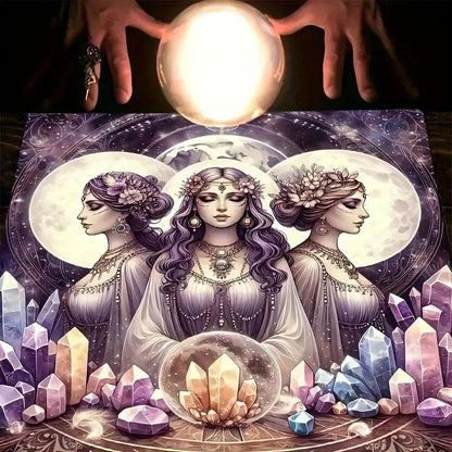 Triple Moon Goddess Wicca Altar Cloth Pagan Tablecloth For Tarot Reading-MoonChildWorld