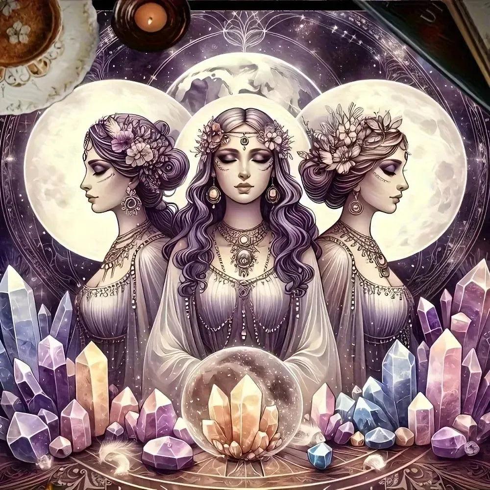 Triple Moon Goddess Wicca Altar Cloth Pagan Tablecloth For Tarot Reading-MoonChildWorld