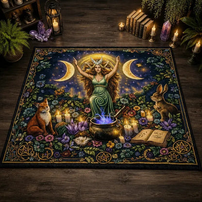 Triple Moon Goddess Wicca Area Rug – Pagan Spiral Goddess Carpet for Altar Decor_mockup_2.webp