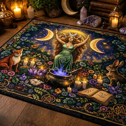 Triple Moon Goddess Wicca Area Rug – Pagan Spiral Goddess Carpet for Altar Decor_mockup_3.webp