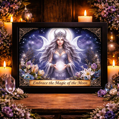 Triple Moon Goddess Wicca Decor - Black Framed Witchy Canvas Print for Pagan Sacred Space-MoonChildWorld