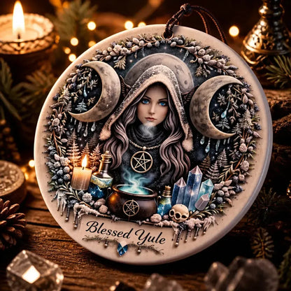 Triple Moon Goddess Wiccan Yule Ceramic Ornament – Pagan Holiday Ornament_mockup_2.webp
