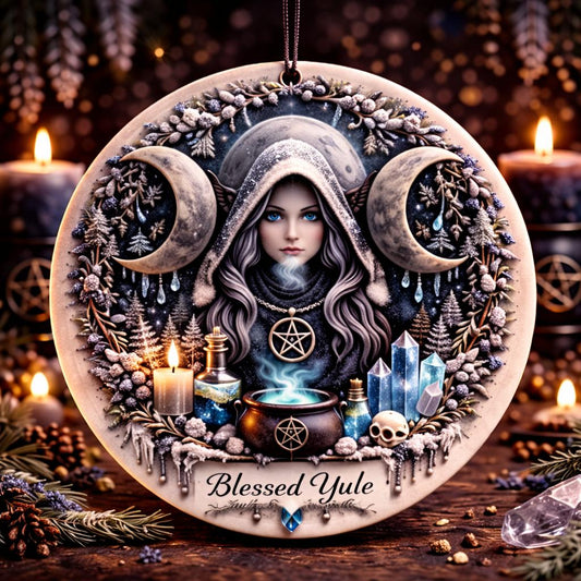 Triple Moon Goddess Wiccan Yule Ceramic Ornament – Pagan Holiday Ornament-MoonChildWorld