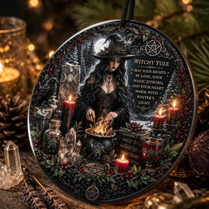 Spooky Dark Witch Ceramic Ornament – Halloween Style Christmas Decor_mockup_2.webp