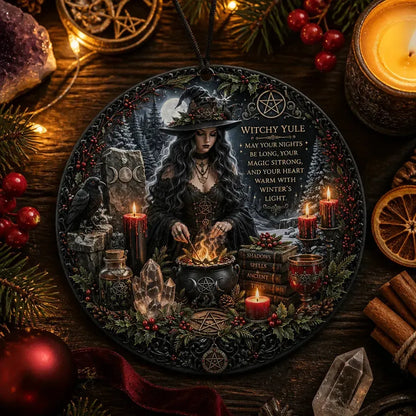 Spooky Dark Witch Ceramic Ornament – Halloween Style Christmas Decor_mockup_3.webp