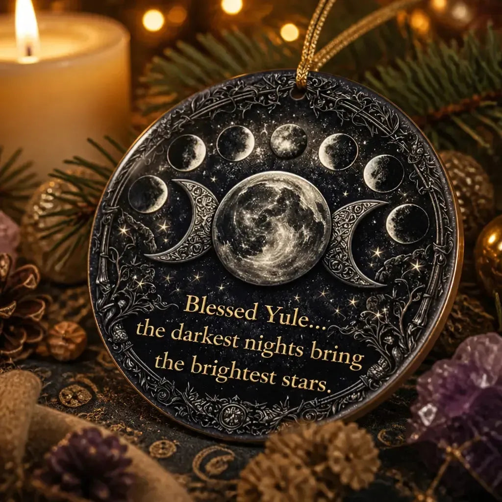 Triple Moon & Moon Phase Wicca Yule Ceramic Ornament – Lunar Phase Witchy Christmas Tree Decoration_mockup_2.webp