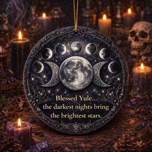 Triple Moon & Moon Phase Wicca Yule Ceramic Ornament – Lunar Phase Witchy Christmas Tree Decoration-MoonChildWorld
