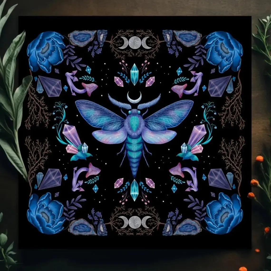 Triple Moon Moth Witchy Altar Cloth - Witchcraft Tarot Tablecloth for Reading Divination Wicca Home Decor-MoonChildWorld