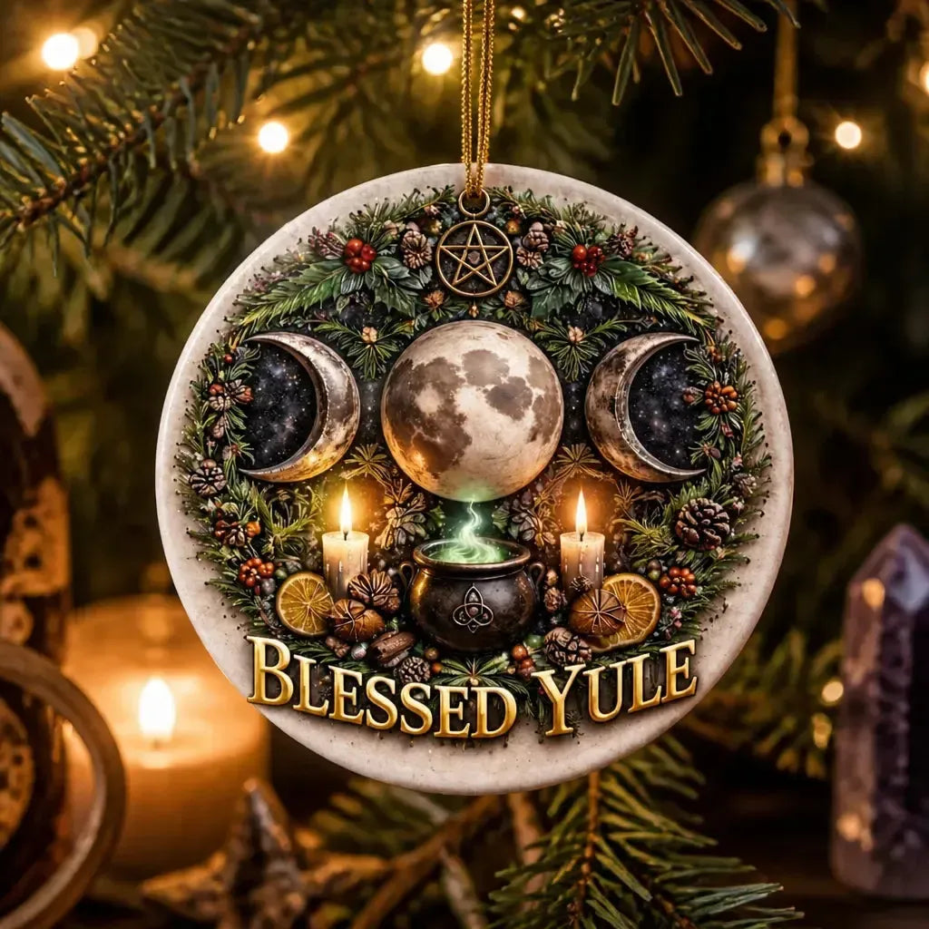 Triple Moon Pagan Altar Yule Ceramic Ornament – Wiccan Christmas Home Decor_mockup_1.webp