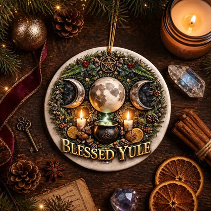 Triple Moon Pagan Altar Yule Ceramic Ornament – Wiccan Christmas Home Decor_mockup_3.webp