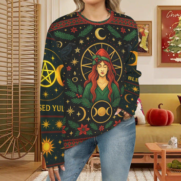 Triple Moon Pagan Christmas Sweatshirt Blessed Yule Goddess Sweater-MoonChildWorld