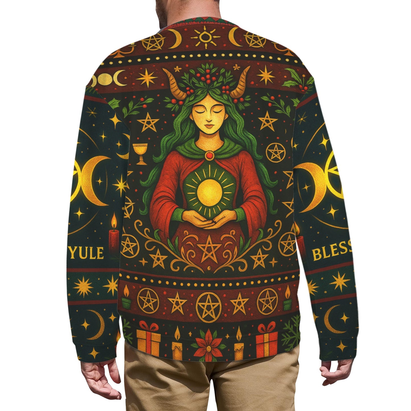 Triple Moon Pagan Christmas Sweatshirt Blessed Yule Goddess Sweater-MoonChildWorld