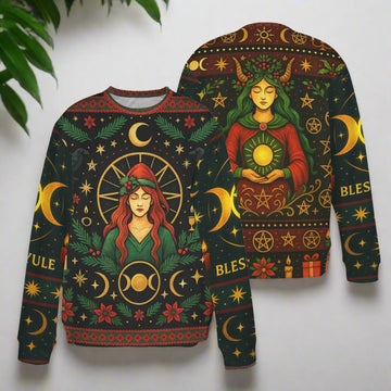 Triple Moon Pagan Christmas Sweatshirt Blessed Yule Goddess Sweater-MoonChildWorld