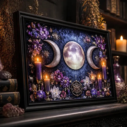 Triple Moon Pagan Wall Art - Black Framed Canvas Print for Wiccan & Witchy Decor_mockup_3.webp