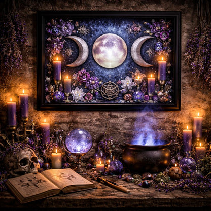 Triple Moon Pagan Wall Art - Black Framed Canvas Print for Wiccan &Witchy Decor-MoonChildWorld