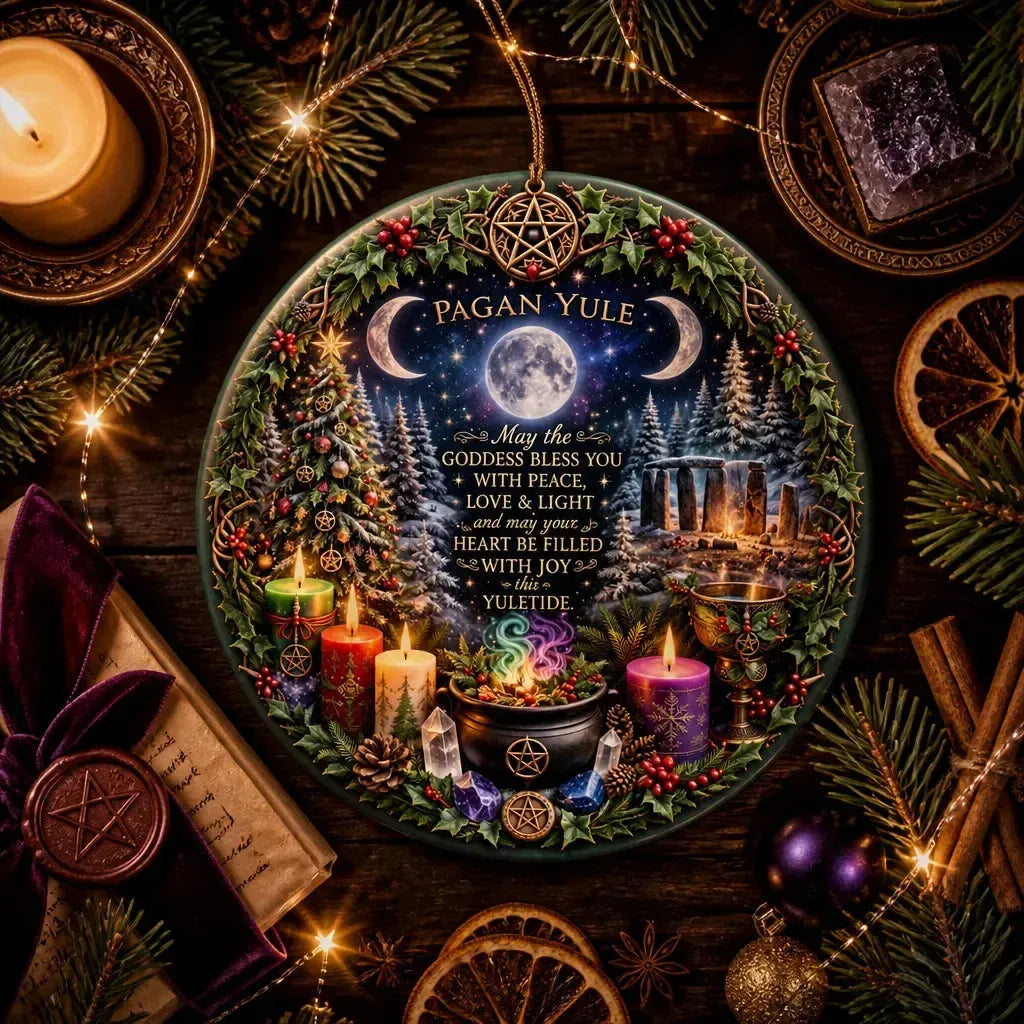 Triple Moon Pagan Yule Ceramic Ornament – Wiccan Christmas Tree Ornament_mockup_3.webp