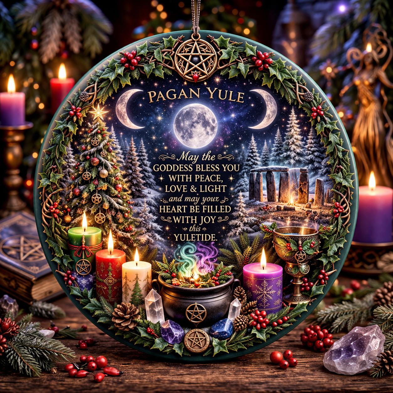 Triple Moon Pagan Yule Ceramic Ornament – Wiccan Christmas Tree Ornament-MoonChildWorld