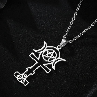 Triple Moon Pentacle Necklace with Triskele Spiral Pendant-MoonChildWorld