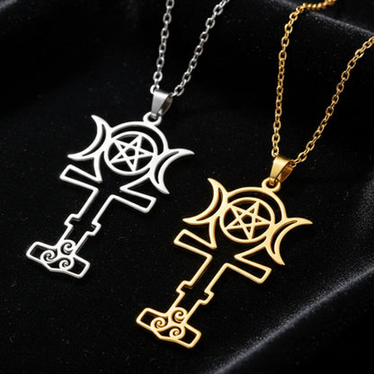 Triple Moon Pentacle Necklace with Triskele Spiral Pendant-MoonChildWorld