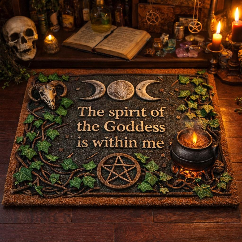 Triple Moon & Pentacle Pagan Doormat – Wicca Welcome Mat for Witchy Decor-MoonChildWorld