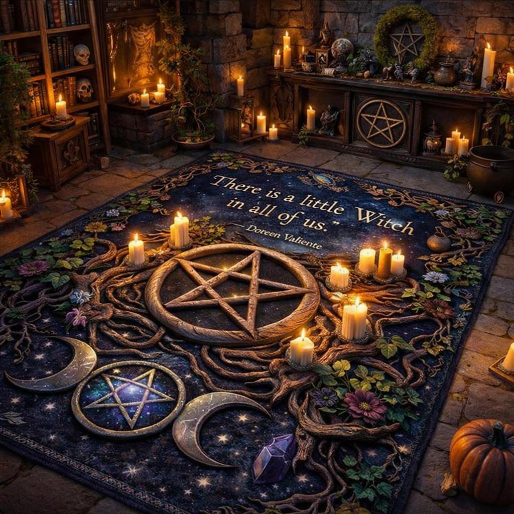 Triple Moon Pentacle Wiccan Area Rug – Pagan Carpet for Witch Home Decor-MoonChildWorld
