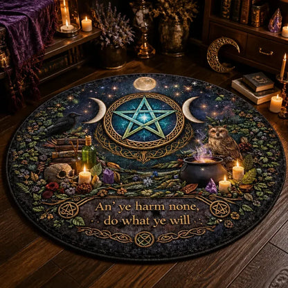 Triple Moon Pentacle Wiccan Round Rug Witchy Raven Carpet for Pagan Home Decor_mockup_3.webp