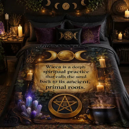 Triple Moon & Pentacle Witchcraft Blanket - Pagan Wiccan Symbols Witchy Blanket for Yule_mockup_1.webp