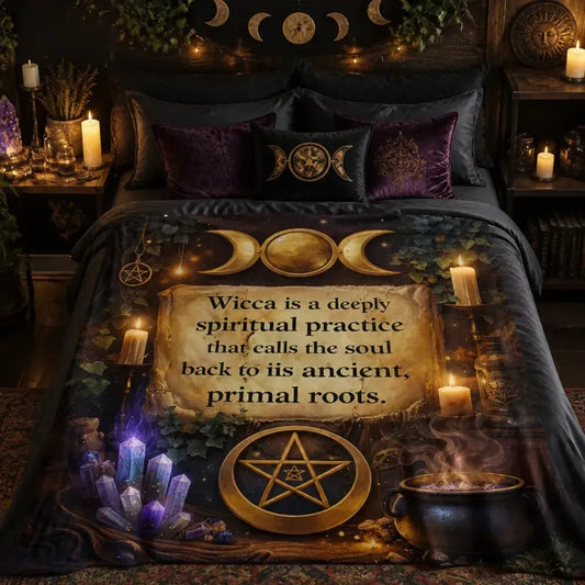 Triple Moon & Pentacle Witchcraft Blanket - Pagan Wiccan Symbols Witchy Blanket for Yule_mockup_1.webp