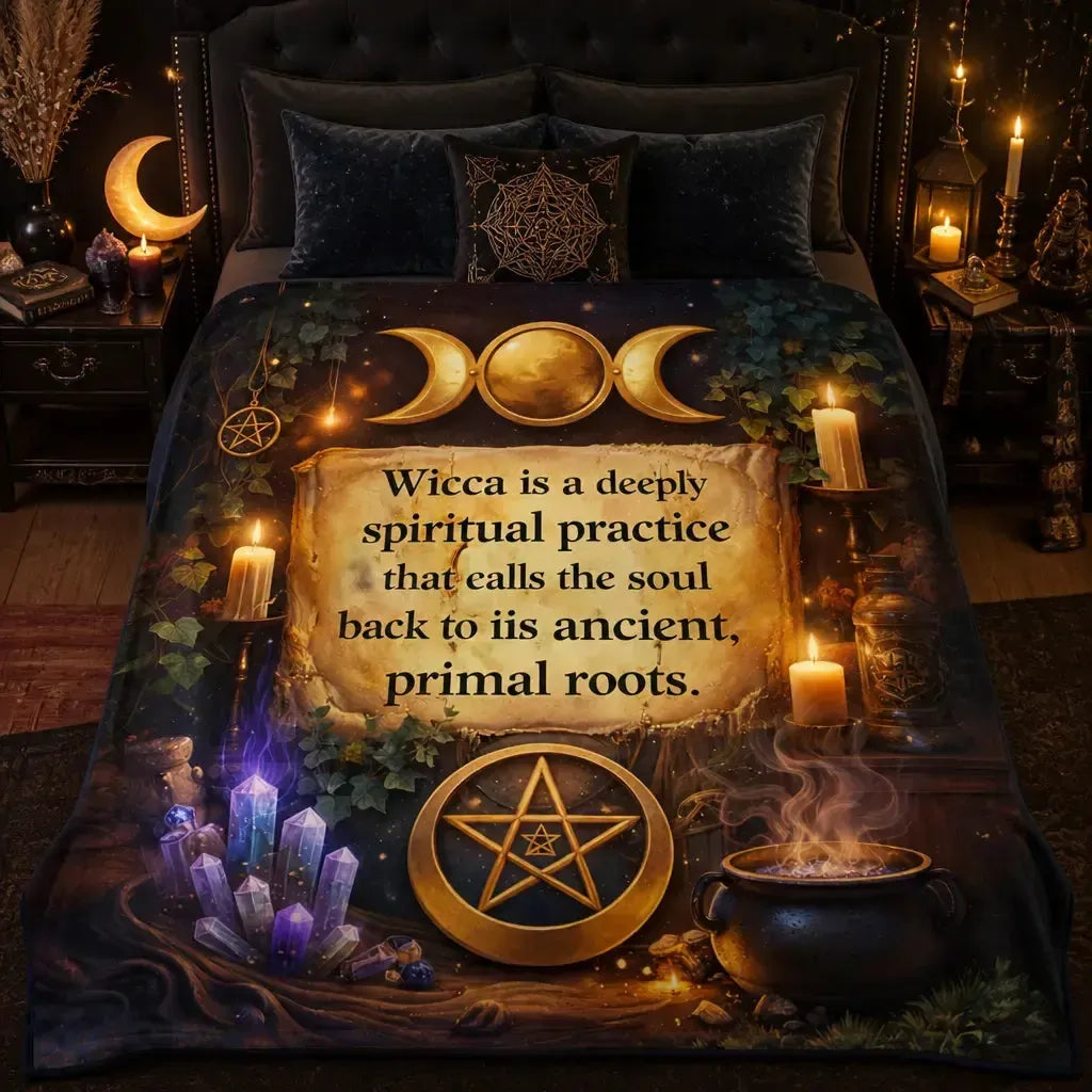 Triple Moon & Pentacle Witchcraft Blanket - Pagan Wiccan Symbols Witchy Blanket for Yule_mockup_2.webp