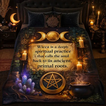 Triple Moon & Pentacle Witchcraft Blanket - Pagan Wiccan Symbols Witchy Blanket for Yule_mockup_2.webp