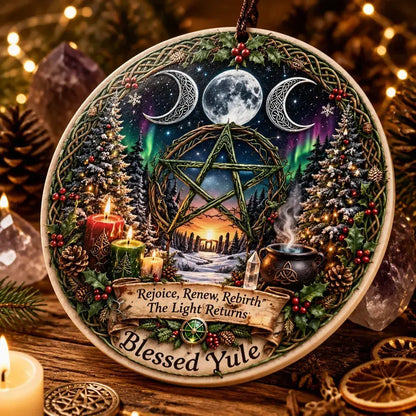 Triple Moon Pentacle Yule Ceramic Ornament – Wiccan Yule Decor_mockup_2.webp