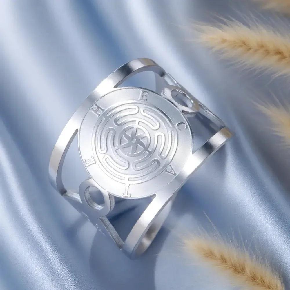 Triple Moon Pentagram Hecate Wheel Wicca Ring Pagan Hecate Goddess Jewelry-MoonChildWorld