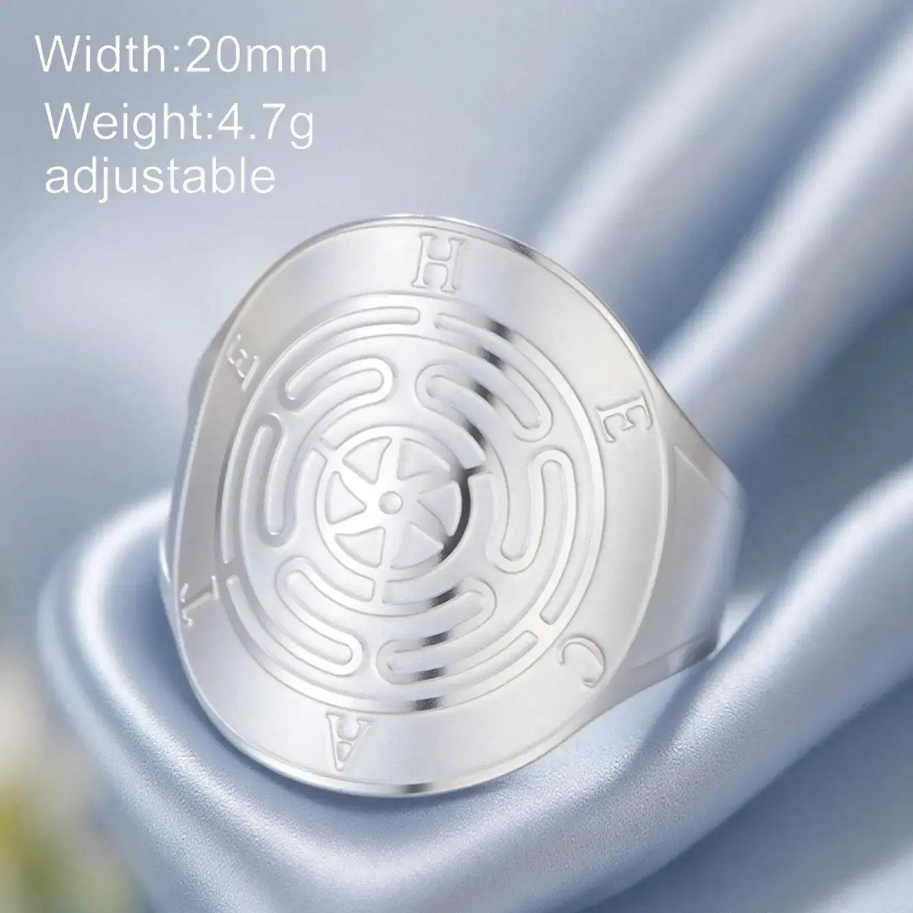 Triple Moon Pentagram Hecate Wheel Wicca Ring Pagan Hecate Goddess Jewelry-MoonChildWorld