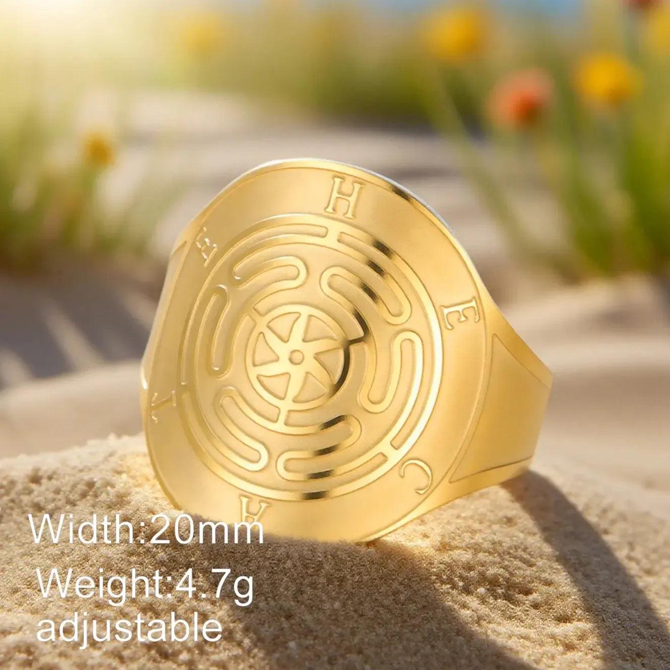 Triple Moon Pentagram Hecate Wheel Wicca Ring Pagan Hecate Goddess Jewelry-MoonChildWorld