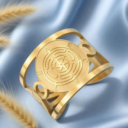 Triple Moon Pentagram Hecate Wheel Wicca Ring Pagan Hecate Goddess Jewelry-MoonChildWorld